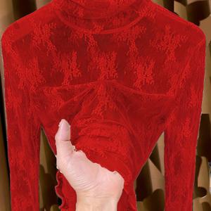 TEMU 얇은 하이넥 레이스 캐미솔, 여성 의류, 새로운 봄/여름/가을 러플 메쉬 언더셔츠 탑