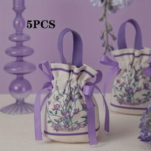 TEMU 그녀/그를 위한 선물 레트로 플로럴 파티 巾끈 주머니 5개 세트 및 신선한 웨딩 사탕 선물 가방
