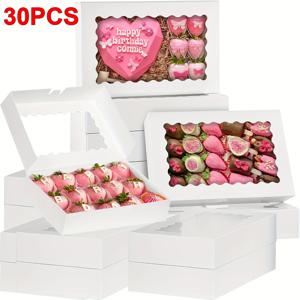 TEMU 30개 세트 우아한 자동 팝업 박스 - 대형 12”x8”x2.5” 투명 창 포함, 하트 컷아웃 & 둥근 모서리 디자인, 초콜릿 딸기, 케이크 팝, 도넛, 페이스트리용 - 식품 안전 & 튼튼한 포장, 발렌타인데이, 생일, 결혼식, 기업 행사용 - 간편한 조립 필요