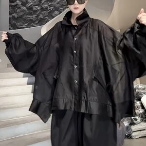TEMU 여성 패션 다용도 루즈핏 우아한 트렌치 코트 셔츠 유럽 스타일 여름 2026 캐주얼 블랙 폴로 칼라 셔츠 고품질 정교한 제작 직장 출퇴근 사무실 데이트 피크닉에 적합