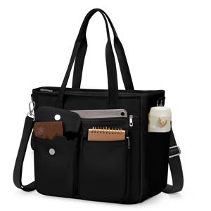 TEMU NUBILY 여성용 경량 대형 캔버스 토트백, 안티-도난 크로스바디 스트랩 & 지퍼 수납공간, 인체공학적 핸들 - 블랙 오피스 가방, 여행, 출퇴근, 대학 캐리어, 모던 액세서리, 안전한 지퍼 잠금 기능