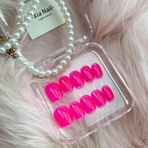 TEMU 수제 짧은 사각 및 원형 인조 손톱 10개입, 고급 형광 디자인, 정교하게 제작, 여름에 멋지게, 즉시 사용 가능, 네일 파일 및 젤리 접착제 포함