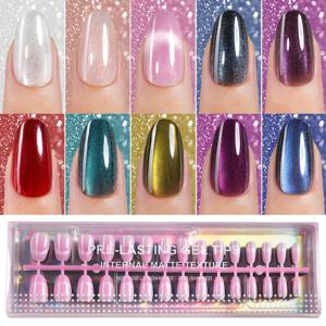 TEMU 300개/150개 숏 라운드 신기한 샤이니 프렌치 고양이 눈 숏 프레스온 인조 손톱, 10가지 고양이 눈 색상, 부드러운 젤 풀 커버 재사용 가능 네일 장식, 여성용, 네일 살롱 사용 네일 용품