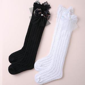 TEMU 여아용 긴 튜브 양말 2켤레 세트 (메시 플로럴 디자인 및 리본 장식), 사계절용으로 적합하며, 신학기 시즌에 학교 유니폼 및 다양한 드레스와 함께 입히기에 완벽합니다.
