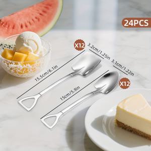 TEMU 24개 스테인리스 스틸 스쿱 및 스푼 세트 - 내구성, 녹 방지, 디저트, 수박, 과일 및 에 적합 - 독특한 식사 경험, 창의적인 디저트 스푼 세트, 다용도 스쿱 모양 수박 및 스푼
