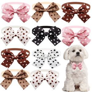 TEMU 다양한 스타일의 갈색 색상의 강아지용 조절 가능한 보우 타이 10개 세트. 소형견과 고양이에게 적합하며 겨울철 그루밍에 완벽한 추가 아이템입니다.