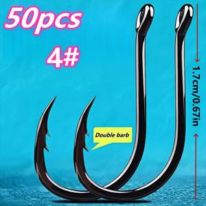 TEMU 50개 고품질 이중 바브 낚시 바늘, 고탄소강 재질. 바늘 끝에 있는 두 개의 바브는 낚시물이 풀리거나 달아나기 를 크게 줄여줍니다. 날카롭고 내구성이 뛰어나며 다양한 낚시 기술에 효과적입니다.