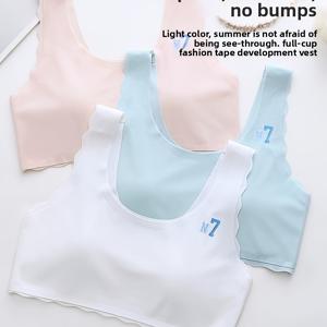 TEMU 십대 여아용 발육기 브라 3개 세트, 컵고정형 흘러내림 방지 브라, 초중등생 및 고등학생용 얇은 브라, 심리스 오픈백 브라, 편안하고 통기성 좋은 스포츠 트레이닝 브라