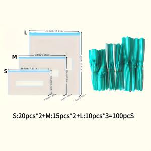 TEMU 100개입 보관백, 지퍼 신선도 유지 백, 과일·곡물·채소·고기 분류 및 밀봉용 주방 정리 용품, 재사용 가능한 식품 보관 가방