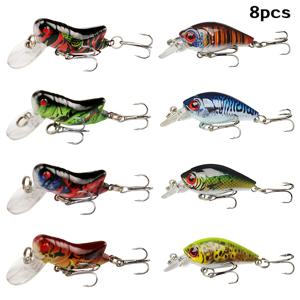 TEMU 낚시 미끼 8개, 모조 물고기 미끼, 작은 민노우, 메뚜기 모양의 미끼, 사실적인 플로팅 미끼, 표면 낚시용 낚시 장비 세트