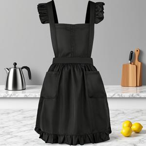 TEMU 블랙핑크 화이트 롱 귀여운 프릴 앞치마 - 요리, 레스토랑, 가족 모임, 할로윈, 크리스마스, 휴일 파티, 코스프레용