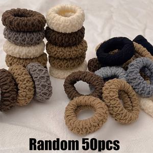 TEMU 두껍고 신축성이 뛰어난 헤어 타이 50개, 성인용 신상 고급 랩핑 헤어밴드, 옥수수 패턴이 있는 커피색 심리스 고무 헤어 고무줄