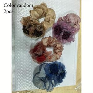 TEMU 2/4개 우아한 오간자 헤어 타이 - 장식용 꽃 비즈, 곱창 포니테일 번 홀더 - 스타일리시 여성용 헤어 액세서리, 업스타일 및