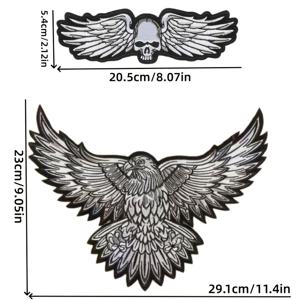 TEMU 2개 세트 스타일 이글 + 날개 해골 자수 패치; 다기능 DIY 자가 접착 백킹, 재봉 또는 다림질 가능; 패셔너블 라이딩 패치