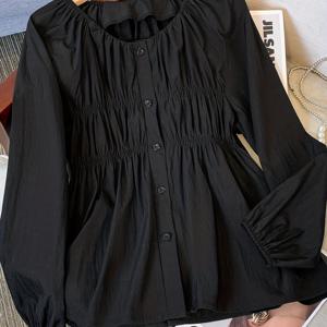 TEMU 플러스 사이즈 - 플러스 사이즈 - 플러스 사이즈 젠틀 스타일 숄더 커버 벨리 긴팔 셔츠 여성용 가을용 다용도 스위트 나이 감소 탑