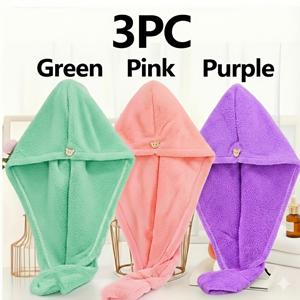 TEMU 3개입 여성용 마이크로파이버 싱글 레이어 헤어 타월 랩, 스냅 버튼, 젖은 머리와 긴 곱슬머리에 적합, 부드러운 헤어 드라이 타월