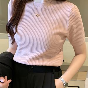 TEMU 우아한 여성 스웨터 | 스키니핏, 크루넥, 반팔, 단색, 약간의 스트레치 원단, 가을/겨울에 적합