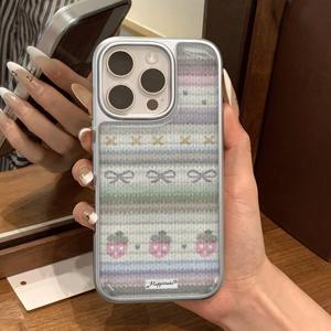 TEMU 니트 베리 랭귀지 패턴 휴대폰 케이스, 아이폰 17 Pro Max, 아이폰 16 Pro/15/14/13P/12/11 호환, 낙하 방지, 심플하고 창의적인, 고급스러운 PC 전기도금 에폭시 수지 보호 커버, 휴일 선물, 다양한 상황에 적합