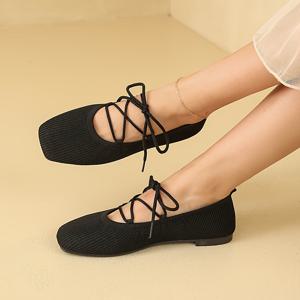 TEMU 여성용 크로스 스트랩 리본 슬립온 레이스업 플랫 슈즈, 여성 신발