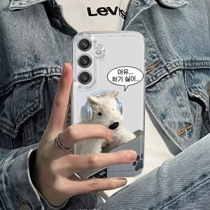 TEMU 휴대폰 케이스 - 강아지 귀 이어폰 노트북 한국 투명 케이스 - 소프트 TPU 충격 방지 폰 커버, 삼성 갤럭시 S25/S24/S23/S22/S21 울트라, 플러스 호환
