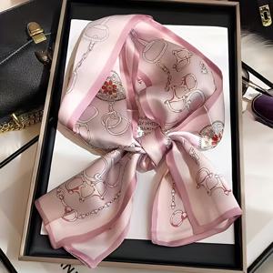 TEMU 작은 핑크 엘레강스 체인 버클 스카프, 부드럽고 매끄러움, 넥 스카프 또는 풍성한 리본 헤어밴드에 완벽