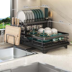 TEMU 식기 건조대 회전 배수형｜2단 수납 구조｜깔끔한 주방 정리