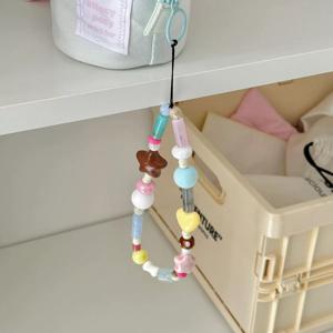 TEMU 스타일 캔디 컬러 오리지널 비즈 DIY 핸드메이드 구슬 휴대폰 케이스 랜야드, CCD 카메라 참, 가방 펜던트, 분실 방지 체인