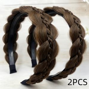 TEMU 2개입 피쉬본 브레이드 가발 헤어밴드 여성용 하이스컬 헤드기어 에어뱅 헤어핀 신상 템퍼먼트 브레이드 헤어밴드