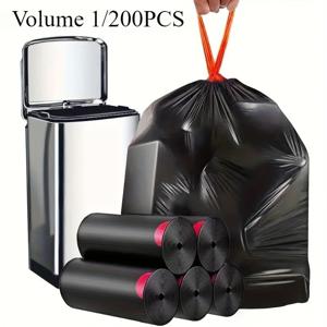 TEMU 1롤/200개 검정색 냄새 방지 쓰레기 봉투, 누출 방지, 냄새 방지, 찢김 방지, 가정, 사무실, 주방, 욕실, 야외, 상업용으로 적합 - 및 과 호환, 주방 쓰레기 처리, 안전한 드로스트링 잠금
