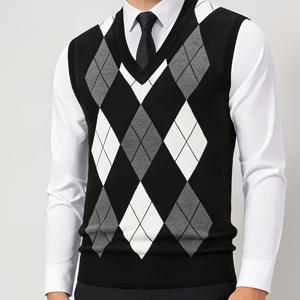 TEMU 아시아 사이즈 봄 가을 레이어링 한국 스타일 남성 V넥 니트 조끼 민소매 스웨터 웨이스트코트 엘리트 캐주얼 비즈니스 홈 아버지의 날 선물 클래식 프레피 스타일 올드 머니 미학