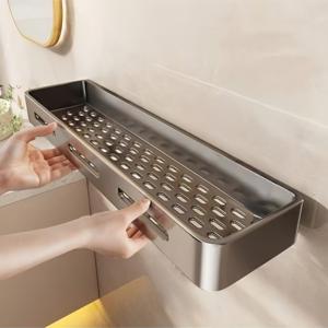 TEMU 접착식 욕실 선반 - 드릴 없이 벽걸이형 샤워 정리대. 방수 및 녹 방지 알루미늄 랙, 배수 구멍 포함. 타일, 유리 및 매끄러운 표면에 단단하게 부착. 샴푸, 비누, 선반 수납 가능