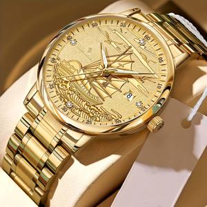 TEMU 배터리 없는 남성용 풀자동 기계식 시계, 스무스 세일링 시리즈, 다기능 야광 올골드 고급스러운 럭셔리 남성용 손목시계, 가족, 파트너, 친구를 위한 선물용으로 적합