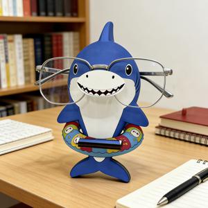 TEMU 귀여운 파란색 상어 모양의 안경 정리함과 다양한 표정의 재미있는 피규어 디스플레이 조각품, 여러 기능이 한 곳에 담겨 있습니다. 완벽한 안경 정리함과 피규어 디스플레이 조각품