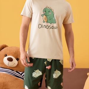 TEMU 남성용 공룡 프린트 반팔 반바지 라운지웨어 세트