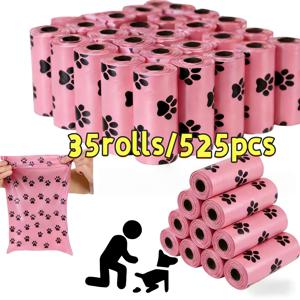 TEMU 35롤/525개 두꺼운 휴대용 반려동물 배변봉투, 발자국 무늬가 있는 누수 방지 강아지 똥봉투 - 쉽게 찢어지는 내구성 강한 폴리에틸렌 반려동물 배변봉투, 대형견, 강아지, 야외 산책용