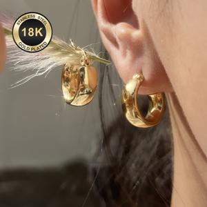 TEMU 고품질 18K 골드 도금 변색 방지 스테인리스 스틸 여성용 귀걸이, 316L 저자극성 이어 포스트 포함. 우아하고 매력적인 댕글링 주얼리, 심플하고 클래식한 스타일, 일상 착용, 휴일, 휴가, 파티에 적합