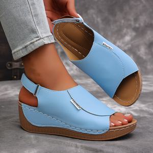 TEMU 큰 굽 오픈 토 여성 신발, 여성 패션 편안한 미드힐 샌들, 우아한 빈티지 웨지 샌들, 캐주얼 바캉스에 적합, 야외 여행에 적합, 해변복에 적합, 여성용 솔리드 컬러 큰 굽 웨지 샌들