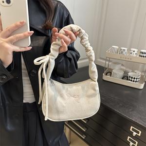 TEMU 여성용 코듀로이 싱글숄더 핸드백 - 리본 장식 & 조절 가능한 스트랩, 크로스바디/숄더백, 지퍼 클로저, 부드러운 코듀로이 외부 & 폴리에스터 안감, 일상 및 파티용 - 우아한 가방