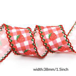 TEMU 5야드/롤 38mm/1.5인치 폭 플래드 리본 (후크 엣지) | 딸기 체리 프린트, 혼합 색상, 선물 포장, 헤어 보우, 공예, 화환 장식에 적합 - 재봉 및 장식용 리본
