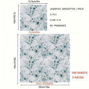 TEMU 100개 유칼립투스 잎 프린트 일회용 냅킨, 부드럽고 내구성이 뛰어난 프린트 티슈 페이퍼 냅킨, 이중 레이어 나무 펄프 재질 파티 장식용 페이퍼 타월, 파티, 생일 파티, 피크닉 및 휴일에 적합