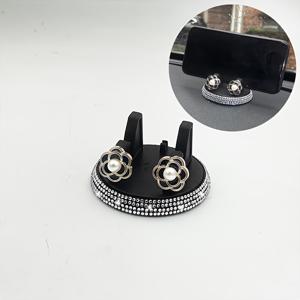 TEMU 차량용 플로럴 패턴 휴대폰 거치대 (광택 라인스톤, 동백꽃 디자인, 내비게이션 장착, 접착식, 360도 회전, 차량 액세서리 장식)