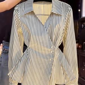 TEMU 여성 봄/가을 신상 V넥 타이 허리 캐주얼 긴팔 셔츠