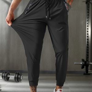 TEMU 남성용 캐주얼 스포츠 긴 바지, 아이스 섬유 원단으로 제작되어 봄, 여름에 통기성이 좋고 시원합니다. 이 탄성 있는 속건성 바지는 야외 활동, 러닝 및 운동에 적합합니다. 드로스트링 허리, 포켓이 특징입니다.