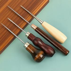 TEMU 고품질 호박 모양 단단한 스틸 팁 바늘 세트 (4개) - 다용도 재봉, 가죽 공예 및 신발 수리 도구 키트, 원형 손잡이 및 나무 손잡이 - 전문가용 바인딩 및 위치 드릴링을 위한 내구성 있는 무코팅 금속 구조