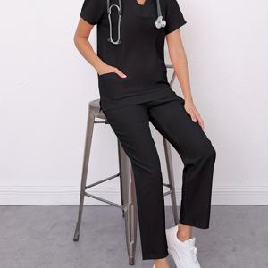 TEMU 여성용 조깅 무광 세트, 신축성 있는 간호사 유니폼 작업복, 주머니가 있는 스크럽, 통기성 있는 신축성 상의와 드로스트링 주머니 바지 세트