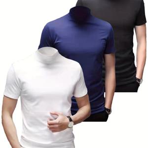 TEMU 3피스 남성용 편안한 미드-하이넥 반팔 셔츠, 봄/가을용 높은 탄성의 부드러운 베이스 레이어