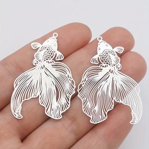 TEMU 6개 골든/실버 컬러 홀로 아웃 금붕어 참 장식, 수제 귀걸이 팔찌 목걸이 열쇠고리 액세서리용 펜던트