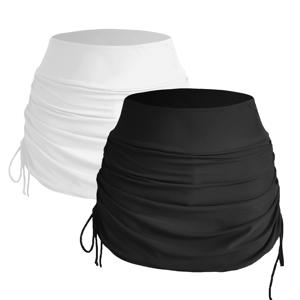 TEMU 巾끈 하이웨이스트 스커트 수영복 2개 세트, 우아한 흑백 단색, 보수적인 복부 커버 삼각형 여성 수영 팬티