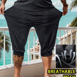 TEMU 남성용 캡리 팬츠, 드로스트링 허리와 지퍼 포켓, 아이스 실키 섬유 소재, 고탄력 통기성 메쉬 아웃도어 캐주얼 비치 쇼츠|짐웨어