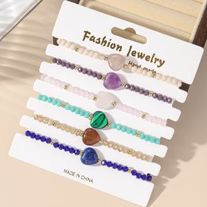 TEMU 6줄 웨스턴 스타일 순수 핸드메이드 비드 쌀 비드 하트 탄성 세트, 개별 니치 디자인 러브 패션, 유니크 피치 하트 주얼리, 여성 데일리 및 모든 행사 착용에 적합, 발렌타인데이에 그녀를 위한 완벽한 선물